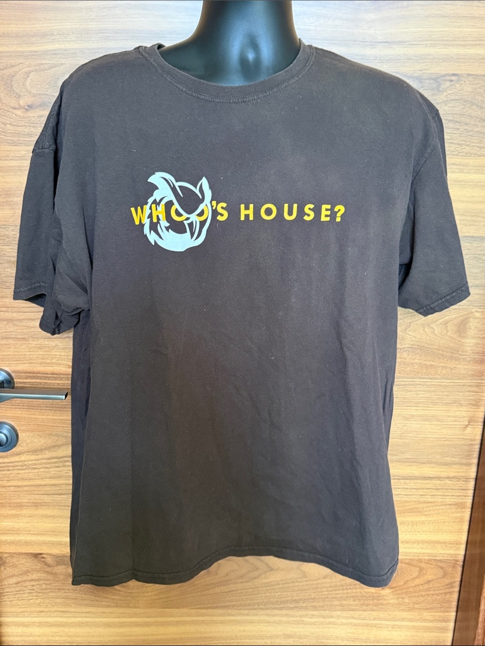 Rowan University Brown Short Sleeve Tee with Yellow Text and Owl Graphic